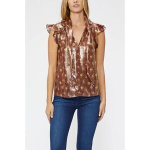 New $249 Paige Silk Blend Bette Top Blouse in Bronze Dust Size Large
